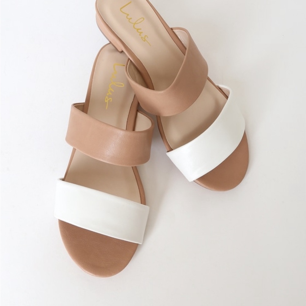 Lulus White and Nude Slide Sandals Size 8.5 - Picture 3 of 7